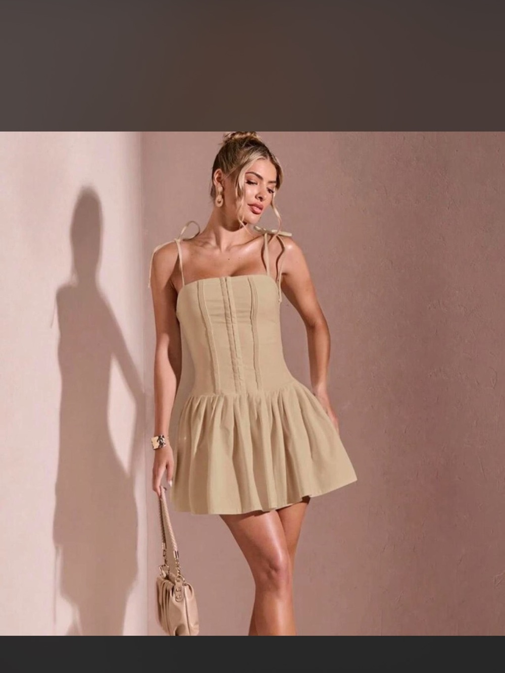 Drop Waist Corset Mini Dress in Beige